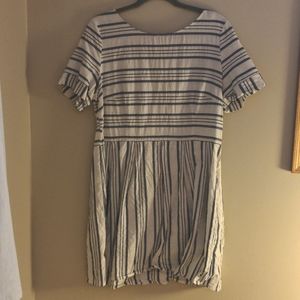 Blue striped dress with yellow zipper